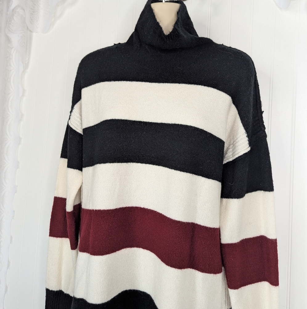 PER SE Striped Turtleneck Tunic Sweater Sz L - Picture 3 of 11